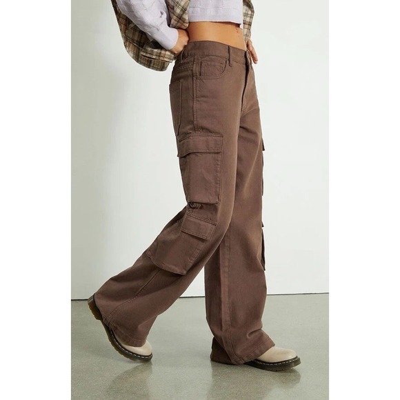 PacSun Pants - PacSun Womens 27 Brown Utility Cargo Pants Wide Leg Baggy Y2K Streetwear 90s